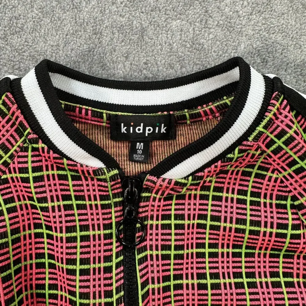 Kidpik Plaid Ruffle Hem Skater Dress Girl Medium 10 Pink Green Neon Short Sleeve